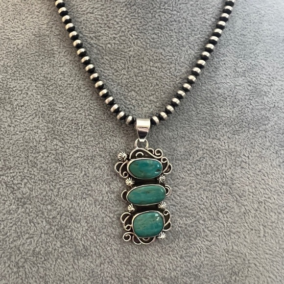 ❤️ Rare Morenci Turquoise Ststement Navajo Style 925 Pendant 2.36 x .97” 12.8gm - Picture 3 of 14